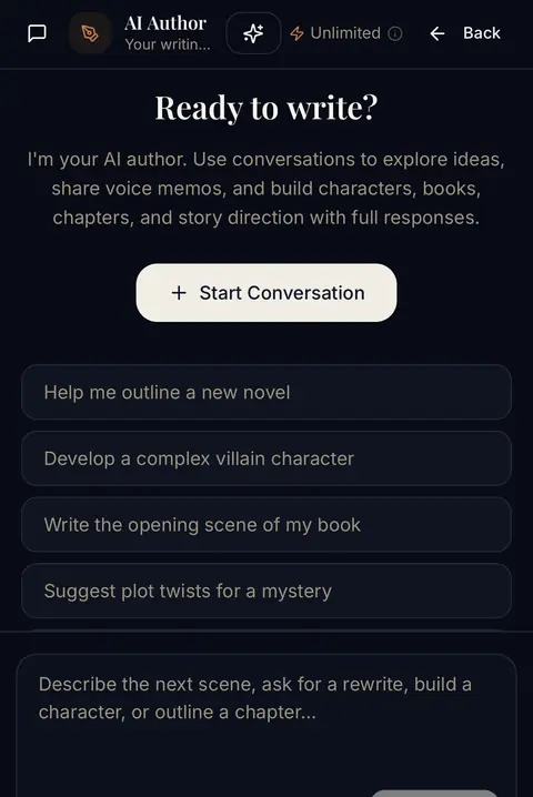 Write with your AI author screen